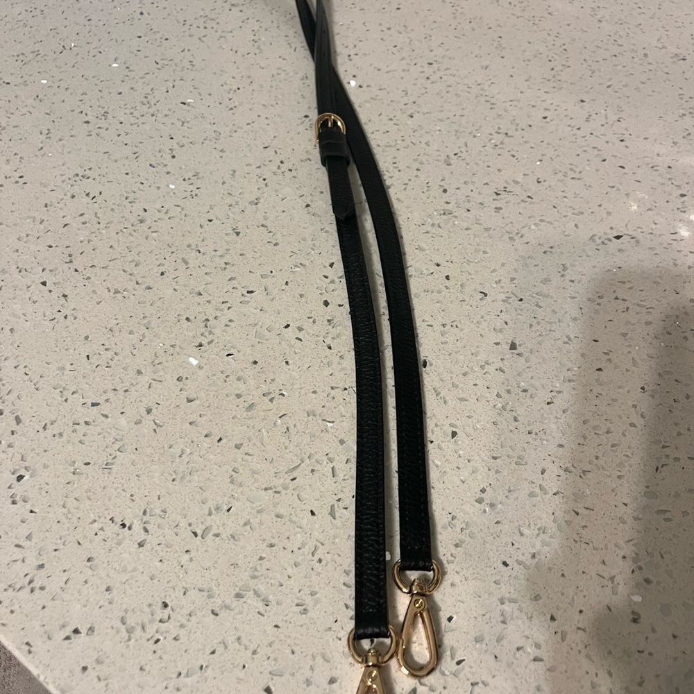 Black Leather Crossbody Strap with Gold Hardware - Picture 2 of 3